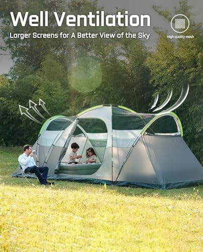 8 Person Larger Extended Dome Camping Tent with 3 Rooms, Waterproof Semi-Freestanding Family Outdoor Tent with Spacious Interior and Mesh Windows - Image 4