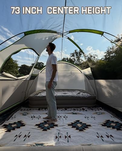 8 Person Larger Extended Dome Camping Tent with 3 Rooms, Waterproof Semi-Freestanding Family Outdoor Tent with Spacious Interior and Mesh Windows - Image 5